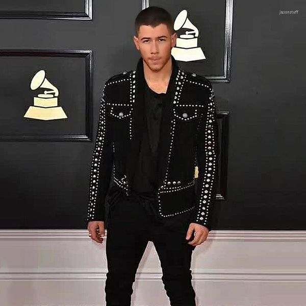 men's suits fashion brand mens blazer jacket black suit coat deerskin handmade silver nail bead party prom male singer stage tuxedo, White;black 
men's suits fashion brand mens blazer jacket black suit coat deerskin handmade silver nail bead party prom male singer stage tuxedo, White;black