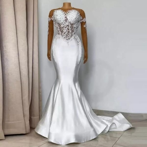 2023 mermaid wedding dresses crystal beads jewel neck illusion lace appliques long sleeves cutaway sides satin bridal dresses custom vestido, White
2023 mermaid wedding dresses crystal beads jewel neck illusion lace appliques long sleeves cutaway sides satin bridal dresses custom vestido, White