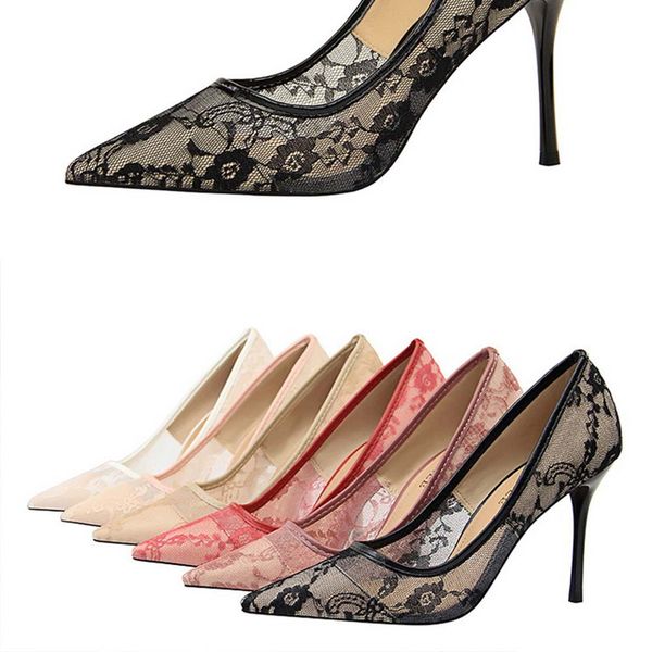 high-heeled single shoe designer 2023 spring new women's fashion europe and america thin heel pointed cut-out lace looks thin, Black
high-heeled single shoe designer 2023 spring new women's fashion europe and america thin heel pointed cut-out lace looks thin, Black