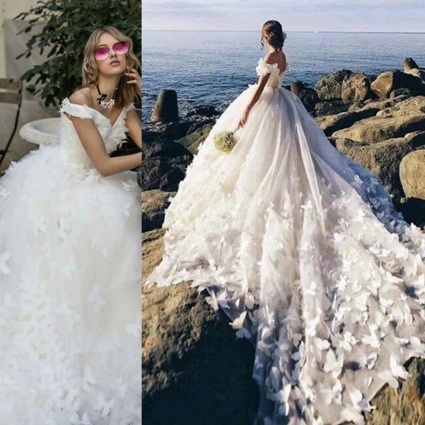 2023 bridal gowns off the shoulder wedding dresses 3d butterflies sweep tain vestidos de noivas, White
2023 bridal gowns off the shoulder wedding dresses 3d butterflies sweep tain vestidos de noivas, White