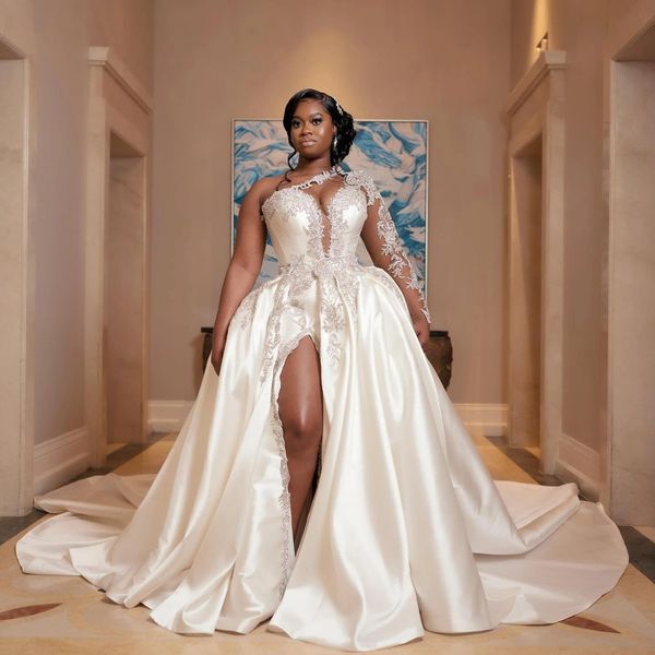 2023 ball gown wedding dresses luxury silver crystal beading one shoulder keyhole long sleeves satin side split dubai arabic overskirts brid, White
2023 ball gown wedding dresses luxury silver crystal beading one shoulder keyhole long sleeves satin side split dubai arabic overskirts brid, White