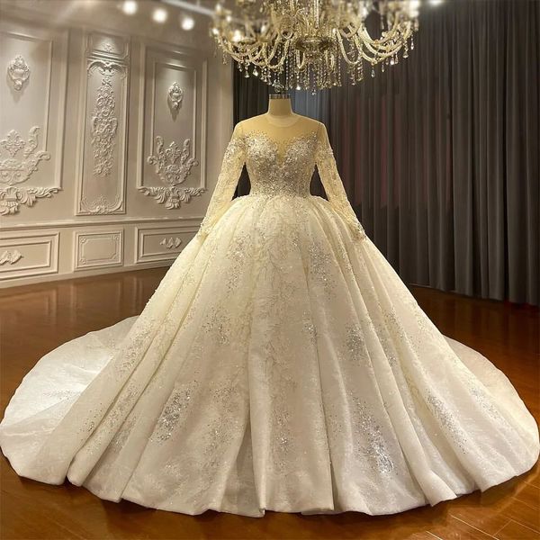 luxury wedding dress sequined beads long sleeve o -neck white bride ball gowns lace up bridal dresses vestido de noiva custom made
luxury wedding dress sequined beads long sleeve o -neck white bride ball gowns lace up bridal dresses vestido de noiva custom made