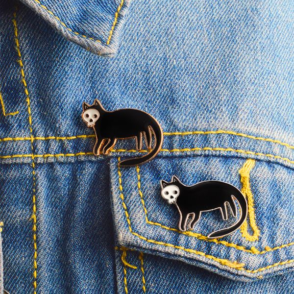 black skull-faced cat brooch dripping oil brooch denim jacket accessories pin badges, Blue
black skull-faced cat brooch dripping oil brooch denim jacket accessories pin badges, Blue