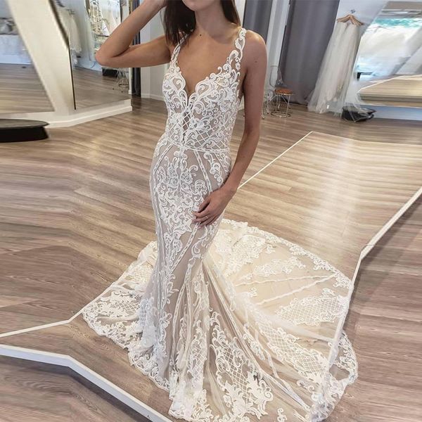 2023 gorgeous mermaid wedding dresses champagne deep v neck illusion white lace appliques sleeveless satin bridal dresses custom vestidos de
2023 gorgeous mermaid wedding dresses champagne deep v neck illusion white lace appliques sleeveless satin bridal dresses custom vestidos de