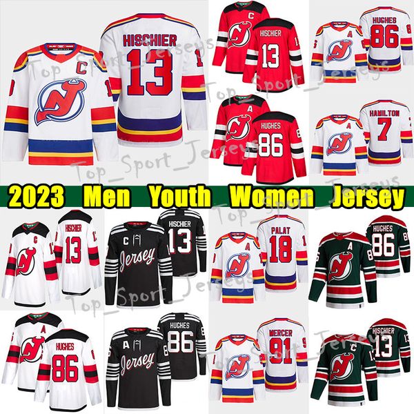 #13 nico hischier reverse retro hockey jersey #86 jack hughes devils#7 dougie hamilton ondrej palat miles wood martin brodeur dawson mercer, Black;red
#13 nico hischier reverse retro hockey jersey #86 jack hughes devils#7 dougie hamilton ondrej palat miles wood martin brodeur dawson mercer, Black;red