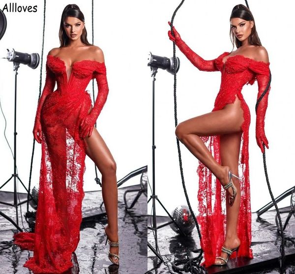 off the shoulder red full lace evening dresses for women high split arabic aso ebi formal party gowns see through floor length long prom ves, Black;red
off the shoulder red full lace evening dresses for women high split arabic aso ebi formal party gowns see through floor length long prom ves, Black;red