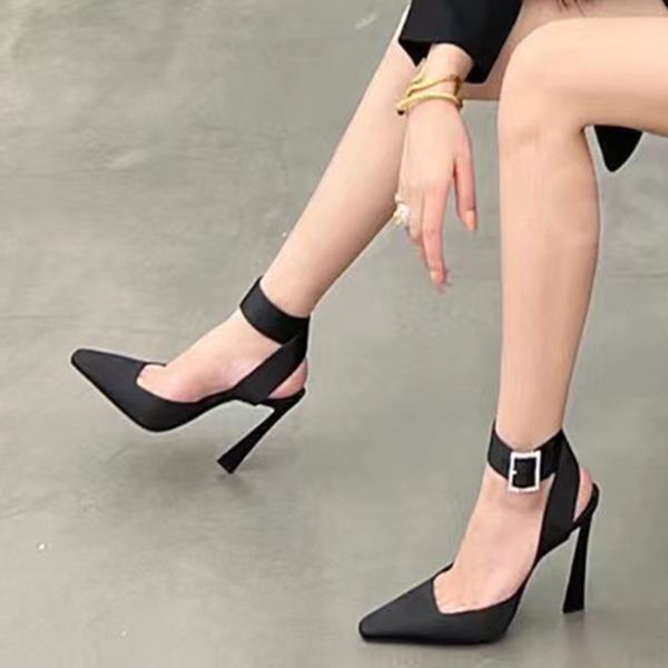 11mm silk stiletto dress shoes evening shoes rhinestone buckle ornament plain toes super high women slingbacks luxury designers ankle strap, Black
11mm silk stiletto dress shoes evening shoes rhinestone buckle ornament plain toes super high women slingbacks luxury designers ankle strap, Black