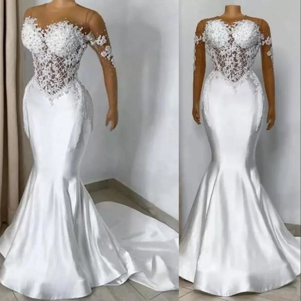 2023 plus size mermaid wedding dresses bridal gown pearls beaded long sleeves lace applique crystals ruffles custom made vestidos de novia, White
2023 plus size mermaid wedding dresses bridal gown pearls beaded long sleeves lace applique crystals ruffles custom made vestidos de novia, White