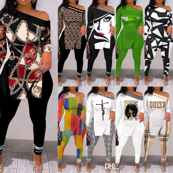 2023 spring new women printed pants outfits off shoulder split t shirt and leggings suit 2 piece matching sets, White
2023 spring new women printed pants outfits off shoulder split t shirt and leggings suit 2 piece matching sets, White