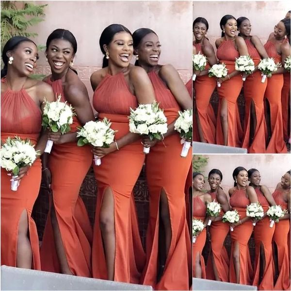 2023 dark orange mermaid bridesmaid dresses halter side slit sleeveless beach plus size wedding guest gowns custom made formal evening wear, White;pink
2023 dark orange mermaid bridesmaid dresses halter side slit sleeveless beach plus size wedding guest gowns custom made formal evening wear, White;pink