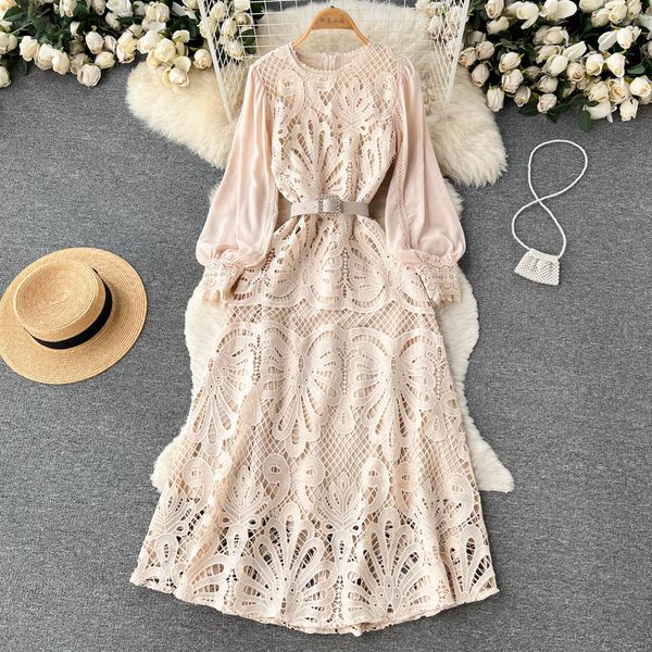 autumn winter elegant women o-neck puff sleeve dress vintage lady lace hollow out long dress wedding party dress with belt 2023, Black;gray
autumn winter elegant women o-neck puff sleeve dress vintage lady lace hollow out long dress wedding party dress with belt 2023, Black;gray