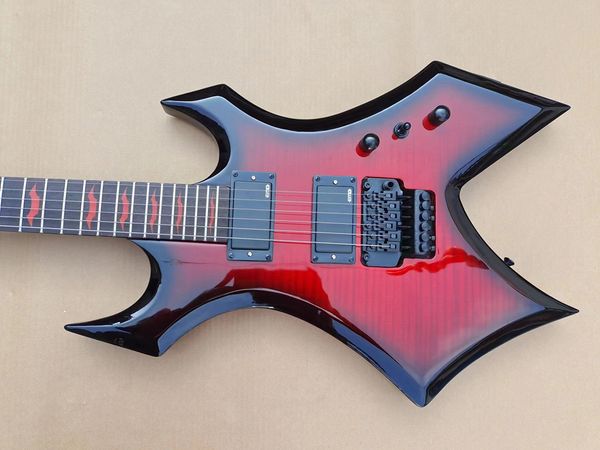 

custom bc rich electric guitar with black circle red flame maple mahogany body, floyd rose vibrato bridge