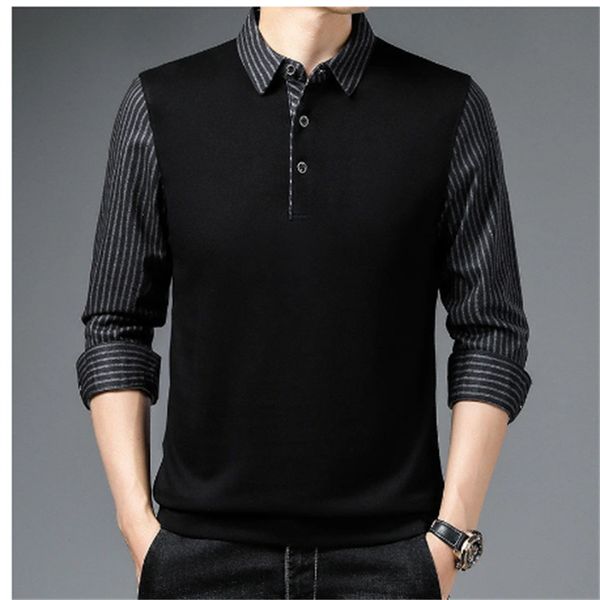 new fashion men striped polo shirts for men solid color casual designer long sleeve button collar men's clothing 2023, White;black
new fashion men striped polo shirts for men solid color casual designer long sleeve button collar men's clothing 2023, White;black