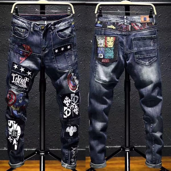 new jeans chino pants pant men's trousers stretch close-fitting slacks washed straight skinny embroidery patchwork ripped mens trend br, Blue
new jeans chino pants pant men's trousers stretch close-fitting slacks washed straight skinny embroidery patchwork ripped mens trend br, Blue