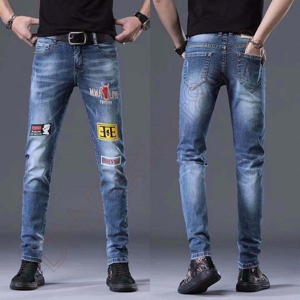 new jeans chino pants pant men's trousers stretch close-fitting slacks washed straight skinny embroidery patchwork ripped mens trend br, Blue
new jeans chino pants pant men's trousers stretch close-fitting slacks washed straight skinny embroidery patchwork ripped mens trend br, Blue