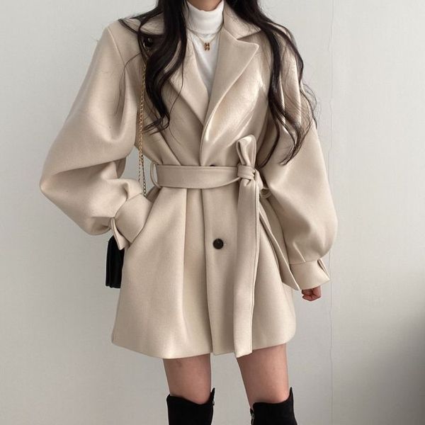 2023 winter women wool elegant turn-down collar single breasted woolen coat vintage slim lantern sleeve solid jacket with belt, Black
2023 winter women wool elegant turn-down collar single breasted woolen coat vintage slim lantern sleeve solid jacket with belt, Black