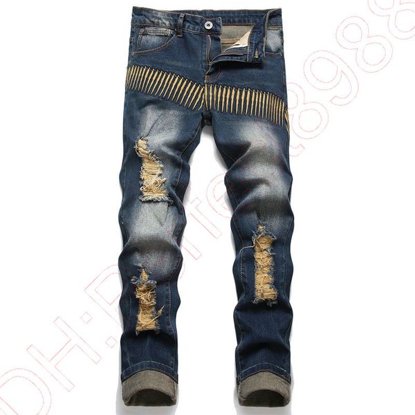new jeans chino pants pant men's trousers stretch close-fitting slacks washed straight skinny embroidery patchwork ripped mens trend br, Blue
new jeans chino pants pant men's trousers stretch close-fitting slacks washed straight skinny embroidery patchwork ripped mens trend br, Blue