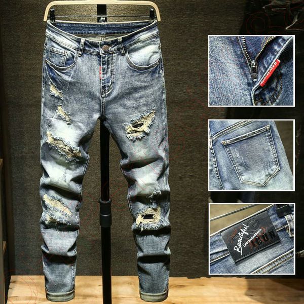 new jeans chino pants pant men's trousers stretch close-fitting slacks washed straight skinny embroidery patchwork ripped mens trend br, Blue
new jeans chino pants pant men's trousers stretch close-fitting slacks washed straight skinny embroidery patchwork ripped mens trend br, Blue
