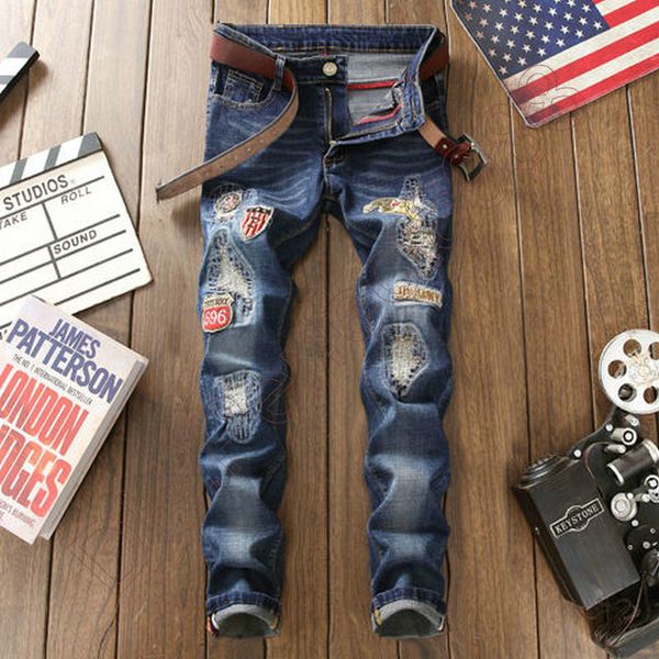 new jeans chino pants pant men's trousers stretch close-fitting slacks washed straight skinny embroidery patchwork ripped mens trend br, Blue
new jeans chino pants pant men's trousers stretch close-fitting slacks washed straight skinny embroidery patchwork ripped mens trend br, Blue
