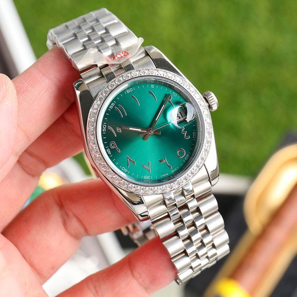 classic green dial fashion mens watches 41mm diamond bezel mechanical movement automatic wristwatches stainless steel strap business casual, Slivery;brown
classic green dial fashion mens watches 41mm diamond bezel mechanical movement automatic wristwatches stainless steel strap business casual, Slivery;brown