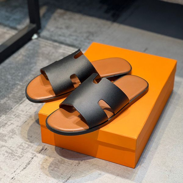 

fashion paris luxe designer men's slipper heritage calfskin lzmir sandals izmir flip flop men large slippers, Black
