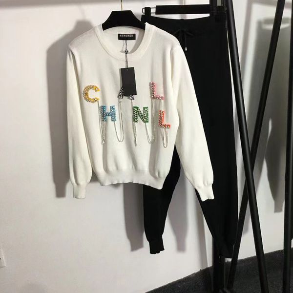 fashion color letter applique pullover knitted two-piece set for women luxury autumn and winter fashionable wear pants set for women, White
fashion color letter applique pullover knitted two-piece set for women luxury autumn and winter fashionable wear pants set for women, White