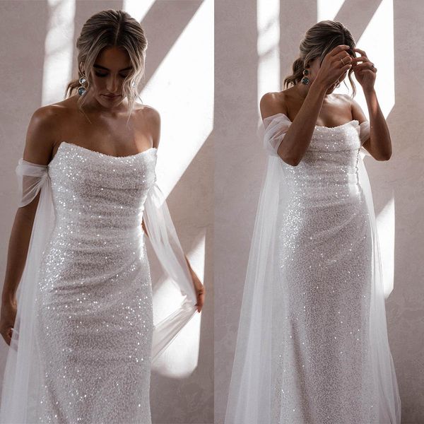 elegant mermaid wedding dresses strapless draped shining sequined sleeveless slim floor length custom made plus size vestidos de novia, White
elegant mermaid wedding dresses strapless draped shining sequined sleeveless slim floor length custom made plus size vestidos de novia, White