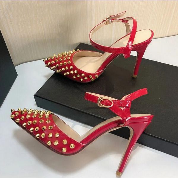 gold studs women red bottom shoes new ankle buckle thin heels pointed toe high heel slingbacks sandals summer ladies chic stiletto pumps spi, Black
gold studs women red bottom shoes new ankle buckle thin heels pointed toe high heel slingbacks sandals summer ladies chic stiletto pumps spi, Black