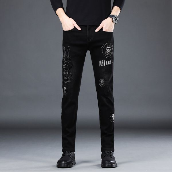 men's black pants new style slim fitting printed diamond jeans four seasons stretch soft fabric male casual pencil trousers clothing, Blue
men's black pants new style slim fitting printed diamond jeans four seasons stretch soft fabric male casual pencil trousers clothing, Blue