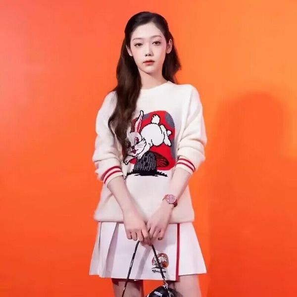 2023 cute cartoon rabbit mushroom jacquard sweater winter spring women's round neck casual style white knitted pullover, White;black
2023 cute cartoon rabbit mushroom jacquard sweater winter spring women's round neck casual style white knitted pullover, White;black