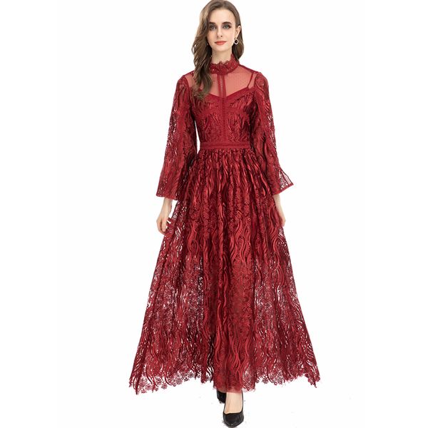 women's runway dresses stand collar long flare sleeves embroidery tiered ruffles tassels elegant fashion designer vestidos prom, Black
women's runway dresses stand collar long flare sleeves embroidery tiered ruffles tassels elegant fashion designer vestidos prom, Black