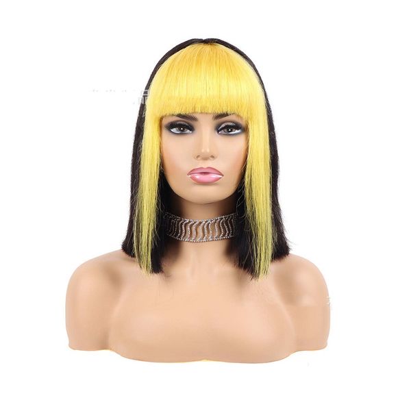 cosplay wig human hair colored short bob wigs human made wig, Black;brown 
cosplay wig human hair colored short bob wigs human made wig, Black;brown