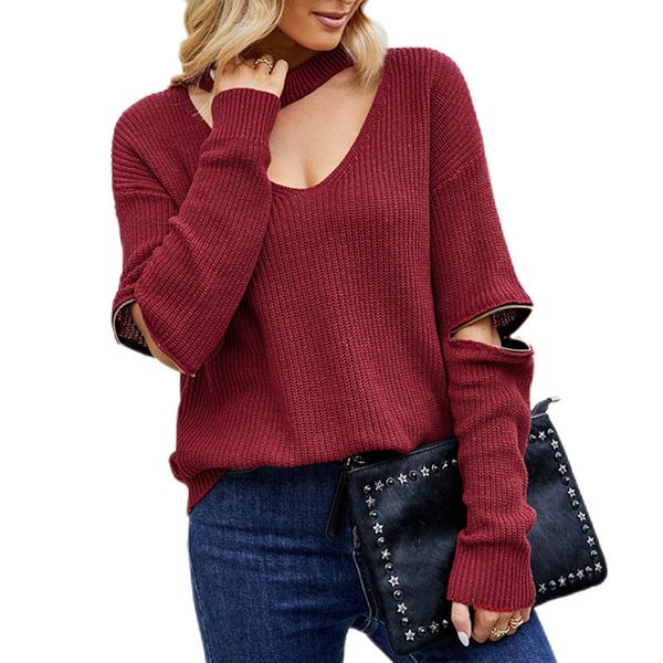 halter v-neck knitting women's sweaters loose fashion solid knitted pullover lady blouse with zippered long sleeves fall wnter, White;black
halter v-neck knitting women's sweaters loose fashion solid knitted pullover lady blouse with zippered long sleeves fall wnter, White;black