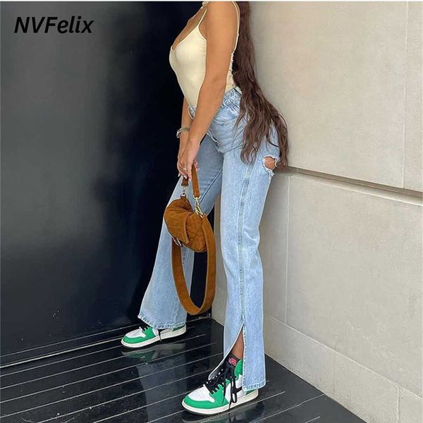 women jeans designer 2023 new high waist stretch perforated leg slit denim trousers for women, Blue
women jeans designer 2023 new high waist stretch perforated leg slit denim trousers for women, Blue