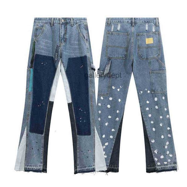 men's pants trendy galleryes classic dept street same high biber splash micro bell bottoms brand contrast color stitched loose jeans4ap, Black
men's pants trendy galleryes classic dept street same high biber splash micro bell bottoms brand contrast color stitched loose jeans4ap, Black