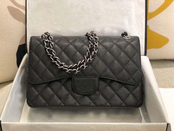 new shoulder flap bag silver hardware caviar leather handbag lux designer brands classic fashion women purse size 30cm black, Black;red
new shoulder flap bag silver hardware caviar leather handbag lux designer brands classic fashion women purse size 30cm black, Black;red