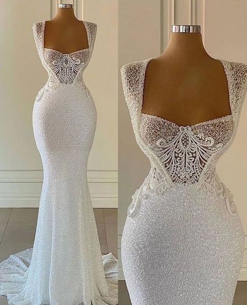 elegant mermaid wedding dresses square high waist shining sequined sleeveless slim court cown custom made plus size vestidos de novia, White
elegant mermaid wedding dresses square high waist shining sequined sleeveless slim court cown custom made plus size vestidos de novia, White