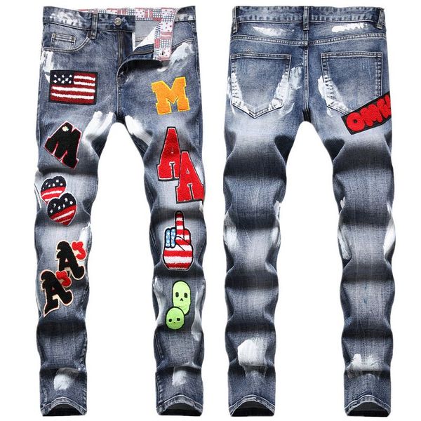men's jeans more badge slim fit jeans straight leg washed fashion designer sreetwear painted biker men denim pants trousers big size sh, Blue
men's jeans more badge slim fit jeans straight leg washed fashion designer sreetwear painted biker men denim pants trousers big size sh, Blue