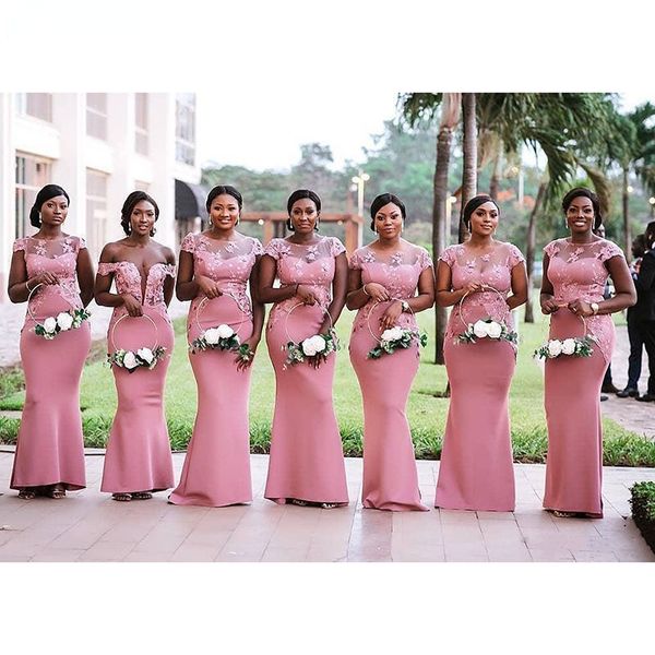 south african pink mermaid bridesmaids dresses plus size sheer neck lace appliques floor length wedding guest maid of honor gowns plus size, White;pink
south african pink mermaid bridesmaids dresses plus size sheer neck lace appliques floor length wedding guest maid of honor gowns plus size, White;pink