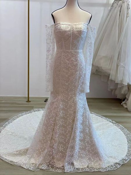 real ps lace mermaid wedding dresses with long sleeve boho beach long train bridal gowns off shoulder corset sheer backless buttons bride ve, White
real ps lace mermaid wedding dresses with long sleeve boho beach long train bridal gowns off shoulder corset sheer backless buttons bride ve, White