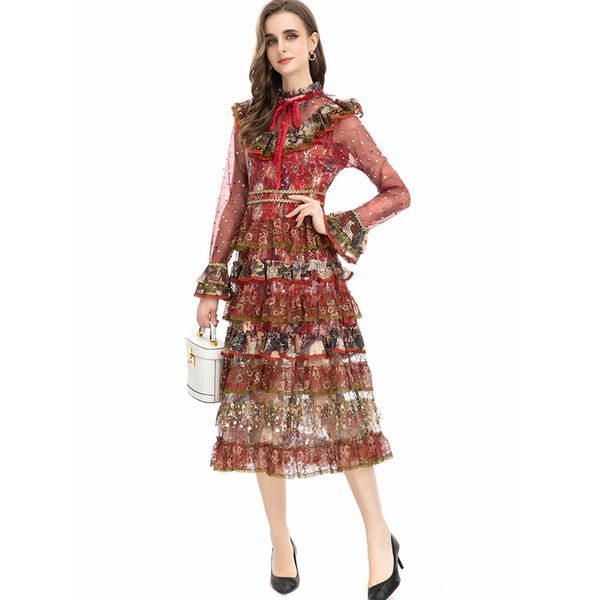 women's runway dresses stand collar long sleeves tiered ruffles printed elegant designer vestidos fashion street wear, Black
women's runway dresses stand collar long sleeves tiered ruffles printed elegant designer vestidos fashion street wear, Black