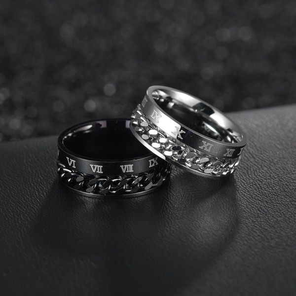 men's roman numeral titanium steel ring rotatable chain band ring pressure relief jewelry wholesale, Silver
men's roman numeral titanium steel ring rotatable chain band ring pressure relief jewelry wholesale, Silver