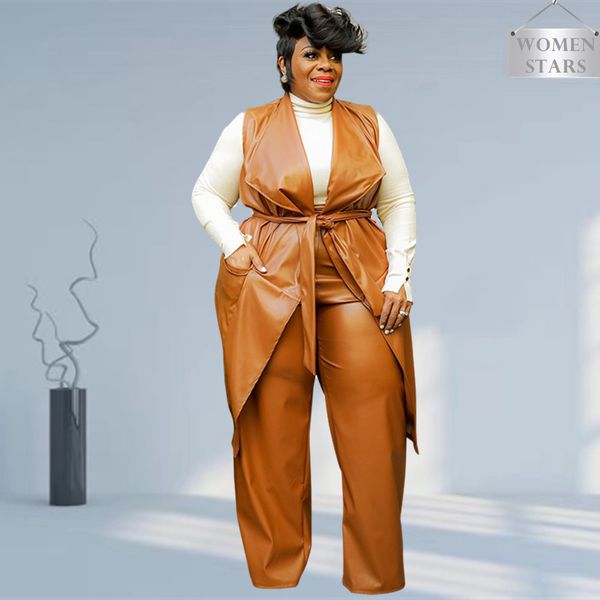 women's plus size tracksuits pu leather sets two piece set winter clothes sleeveless blazer and pant office ladies wholesale drop 23013, Black
women's plus size tracksuits pu leather sets two piece set winter clothes sleeveless blazer and pant office ladies wholesale drop 23013, Black