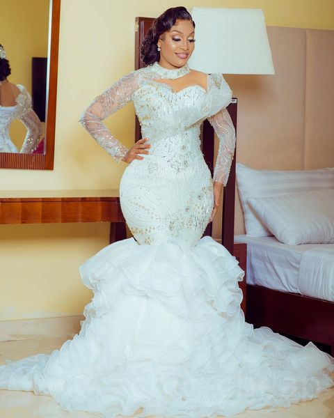 2023 luxury mermaid wedding dresses african high neck illusion lace appliques crystal beading long sleeves vestidos de novia bridal gowns ru, White
2023 luxury mermaid wedding dresses african high neck illusion lace appliques crystal beading long sleeves vestidos de novia bridal gowns ru, White