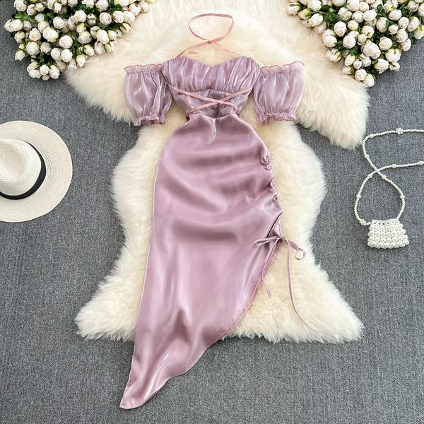 light luxury casual dresses high-end robe femme slash neck suspenders vestidos slim thin drawstring irregular hip package purple dress 2023, Black;gray
light luxury casual dresses high-end robe femme slash neck suspenders vestidos slim thin drawstring irregular hip package purple dress 2023, Black;gray