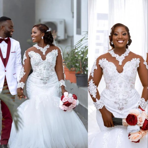 2023 designer mermaid wedding dresses bridal gown long sleeves beaded jewel neck tulle lace applique ruffles sweep train custom made vestido, White
2023 designer mermaid wedding dresses bridal gown long sleeves beaded jewel neck tulle lace applique ruffles sweep train custom made vestido, White
