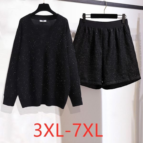 women's plus size tracksuits autumn winter women clothing large loose black sequins knit tshirt and shorts two pieces suit 4xl 5xl 6xl
women's plus size tracksuits autumn winter women clothing large loose black sequins knit tshirt and shorts two pieces suit 4xl 5xl 6xl