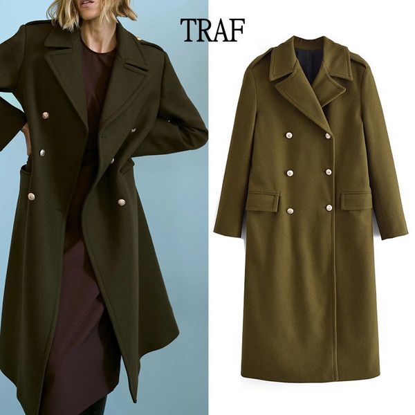 women's wool blends traf women coat autumn loose long wool coat jacket woman vintage double breasted overcoat female outerwear chic 230, Black
women's wool blends traf women coat autumn loose long wool coat jacket woman vintage double breasted overcoat female outerwear chic 230, Black