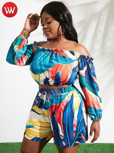 women's plus size tracksuits lw shorts set off the shoulder floral print summer women 2pcs blousespantsset 230130, Black
women's plus size tracksuits lw shorts set off the shoulder floral print summer women 2pcs blousespantsset 230130, Black