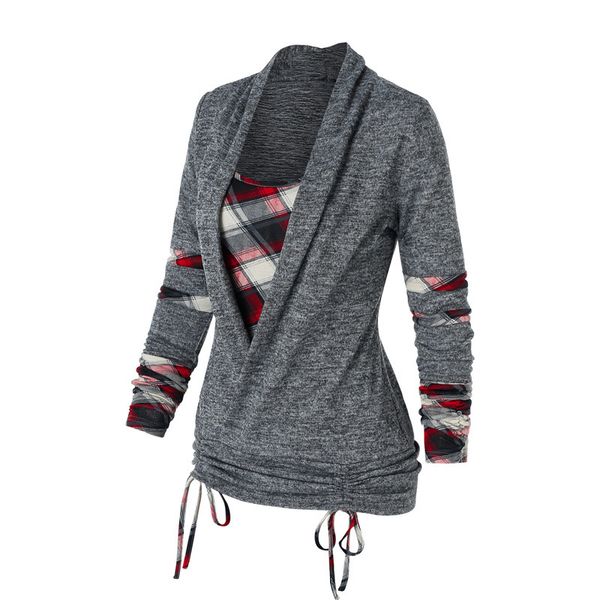 women's tshirt plaid print cinched heathered faux et tshirt women 2 in 1 tee twofer long sleeve t shirts 230130, White
women's tshirt plaid print cinched heathered faux et tshirt women 2 in 1 tee twofer long sleeve t shirts 230130, White